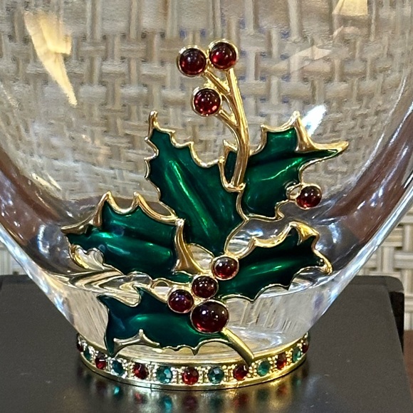 🎄VTG Fine Bohemian Lead Crystal Vase Jeweled Holly Teleflora Czech Republic - Picture 2 of 8